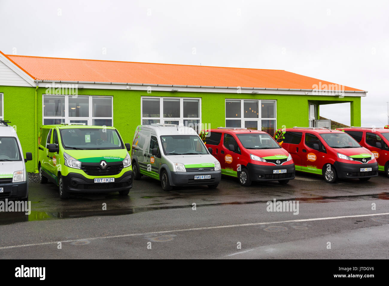 Rental campervans at Happy Campers office in Keflavik, Iceland. Stock Photo