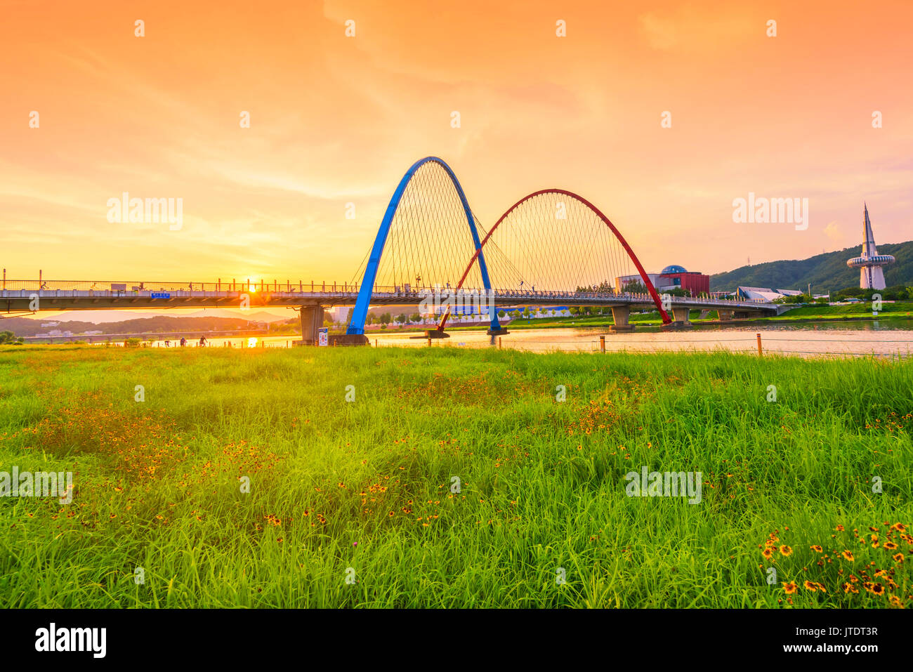 Sunset at Expo Bridge in Daejeon, South Korea. Stock Photo