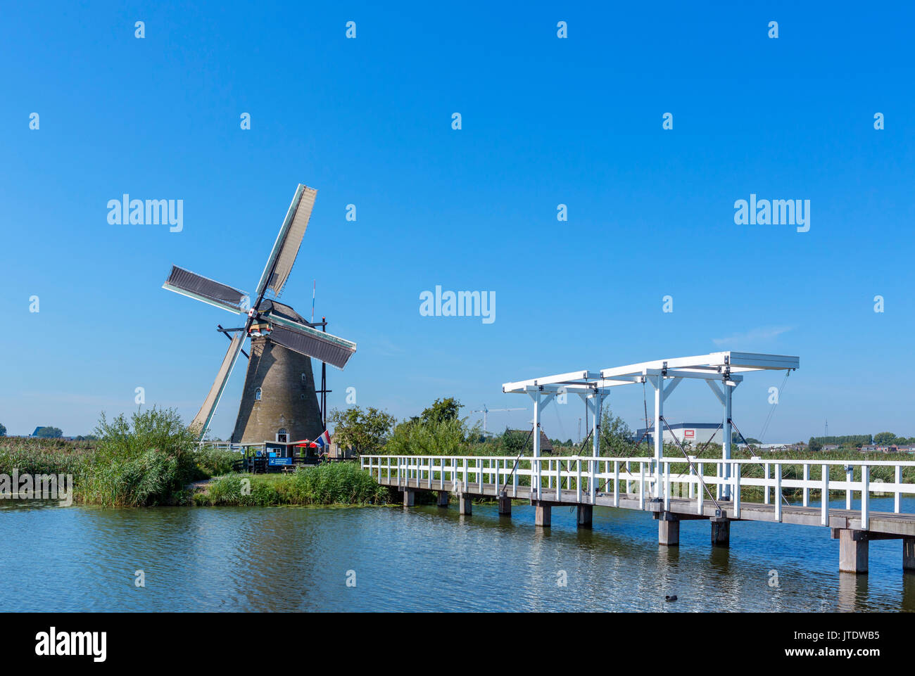 Museum Mill, on of the historic windmills at Kinderdijk, Molenwaard, near Rotterdam, Netherlands. Dutch windmill. Stock Photo