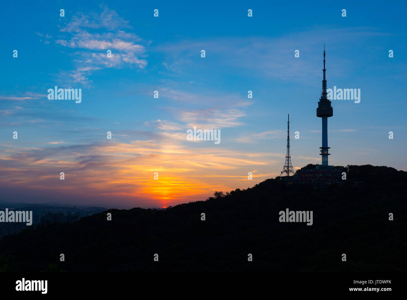 Sunset at Namsan Tower in Seoul,South Korea Stock Photo