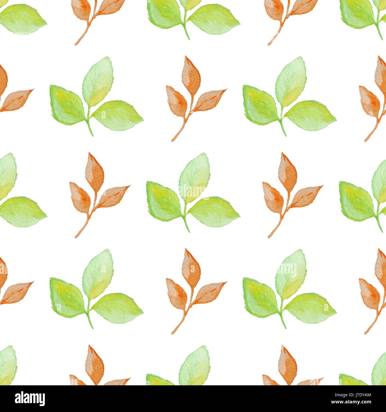 Floral watercolor seamless pattern with green and orange leaves on a ...