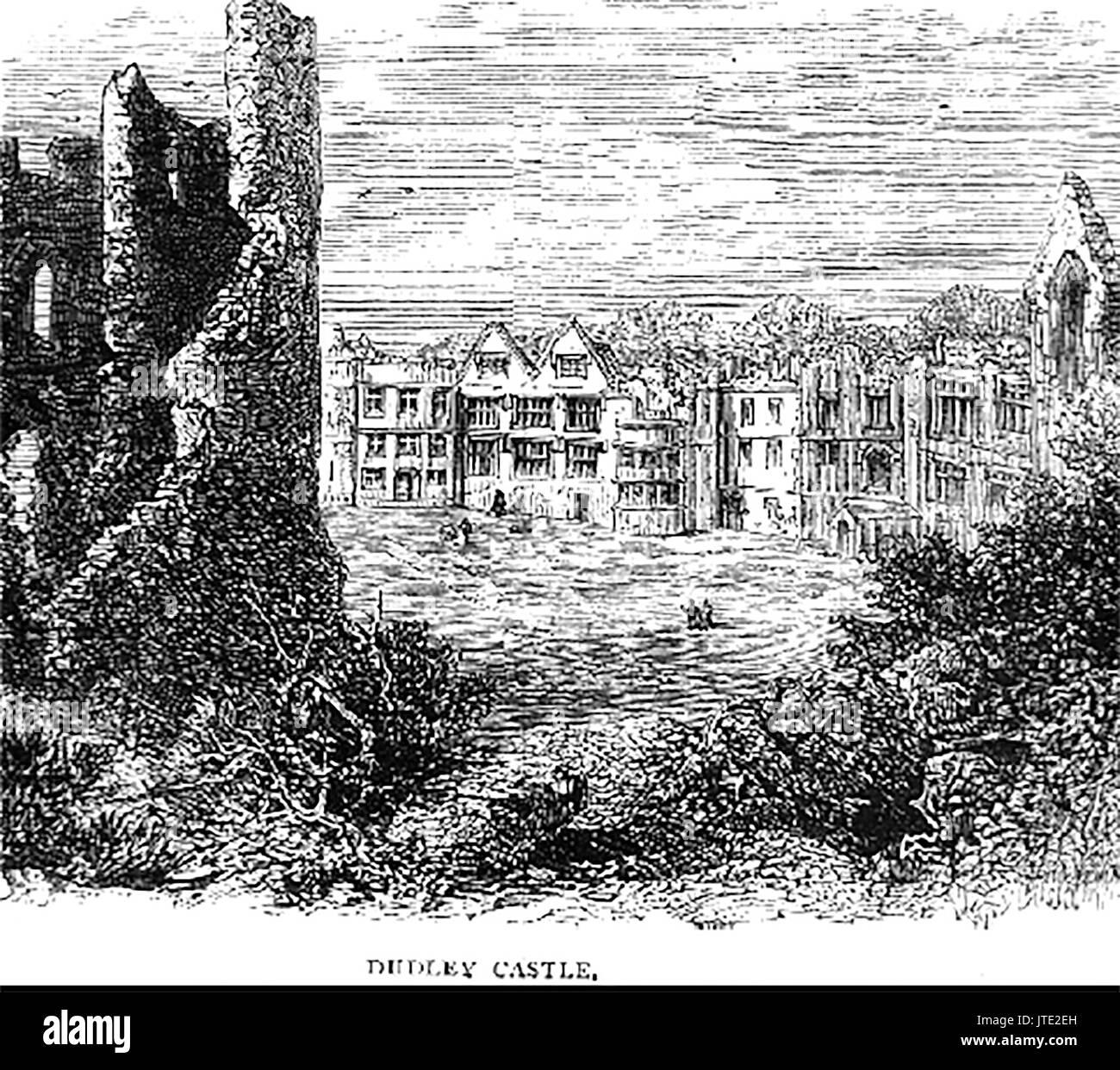 An early view of Dudley Castle & keep (left foreground) -now site of Dudley Zoo. Stock Photo