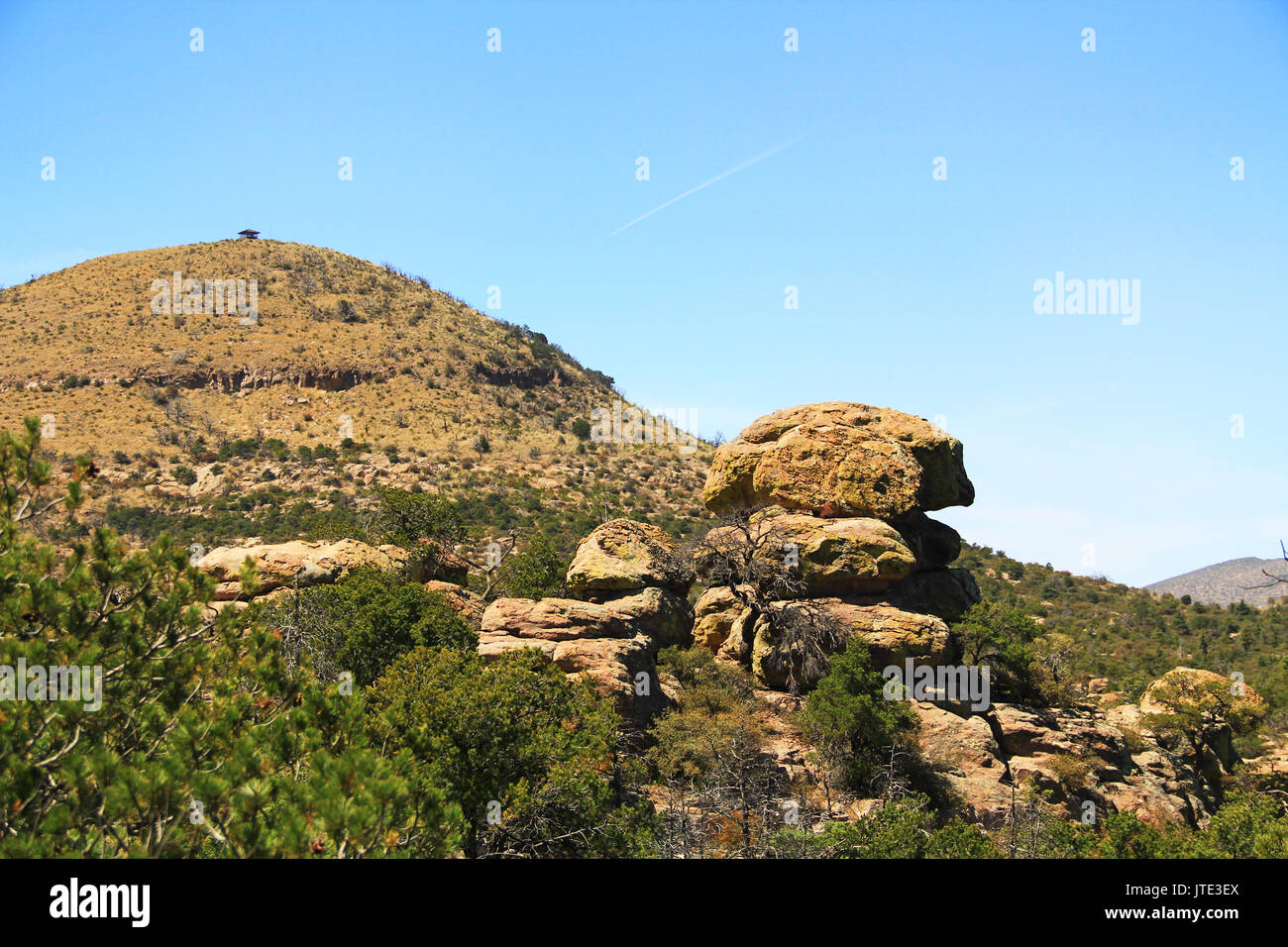 Sugarloaf Mountain in Echo Canyon with rock hoodoos formations in Chiricahua National Monument near Wilcox, in southern Arizona, USA. Stock Photo