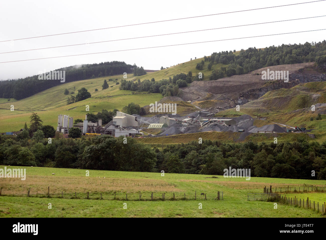Scotland, Highlands, Scottish Landscape, Trees, Field, Rural Countryside,  Bushes and Shrubbery, Overcast Weather, Industry, Excavation Stock Photo