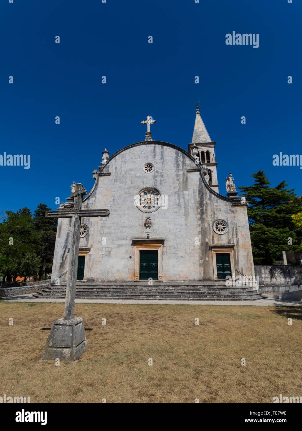 Facade of Our Lady of Carmel church in Nerežišća on Brač island in Croatia Stock Photo