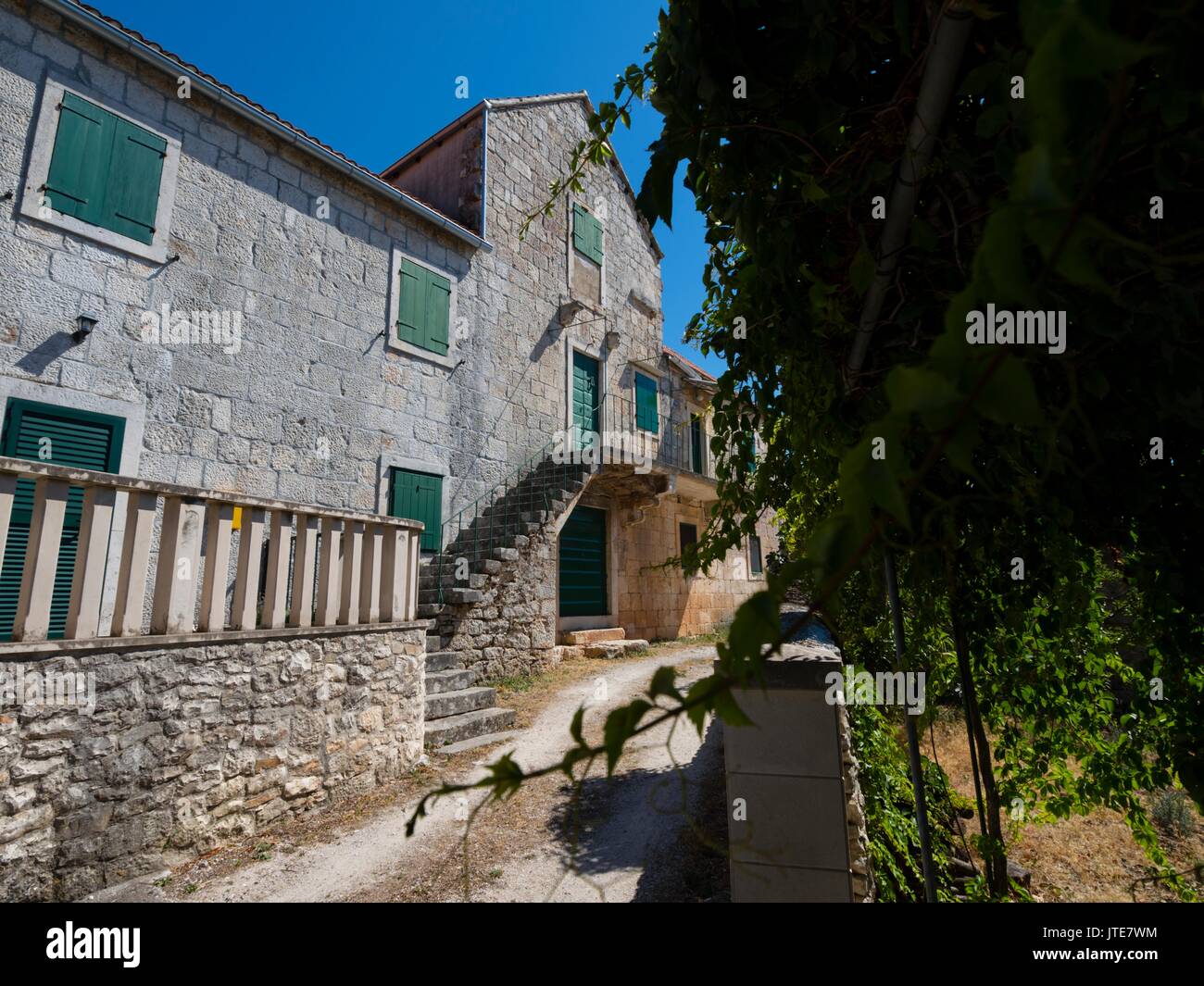Nerezisca on Brac island in Croatia typical traditional stone house Stock Photo