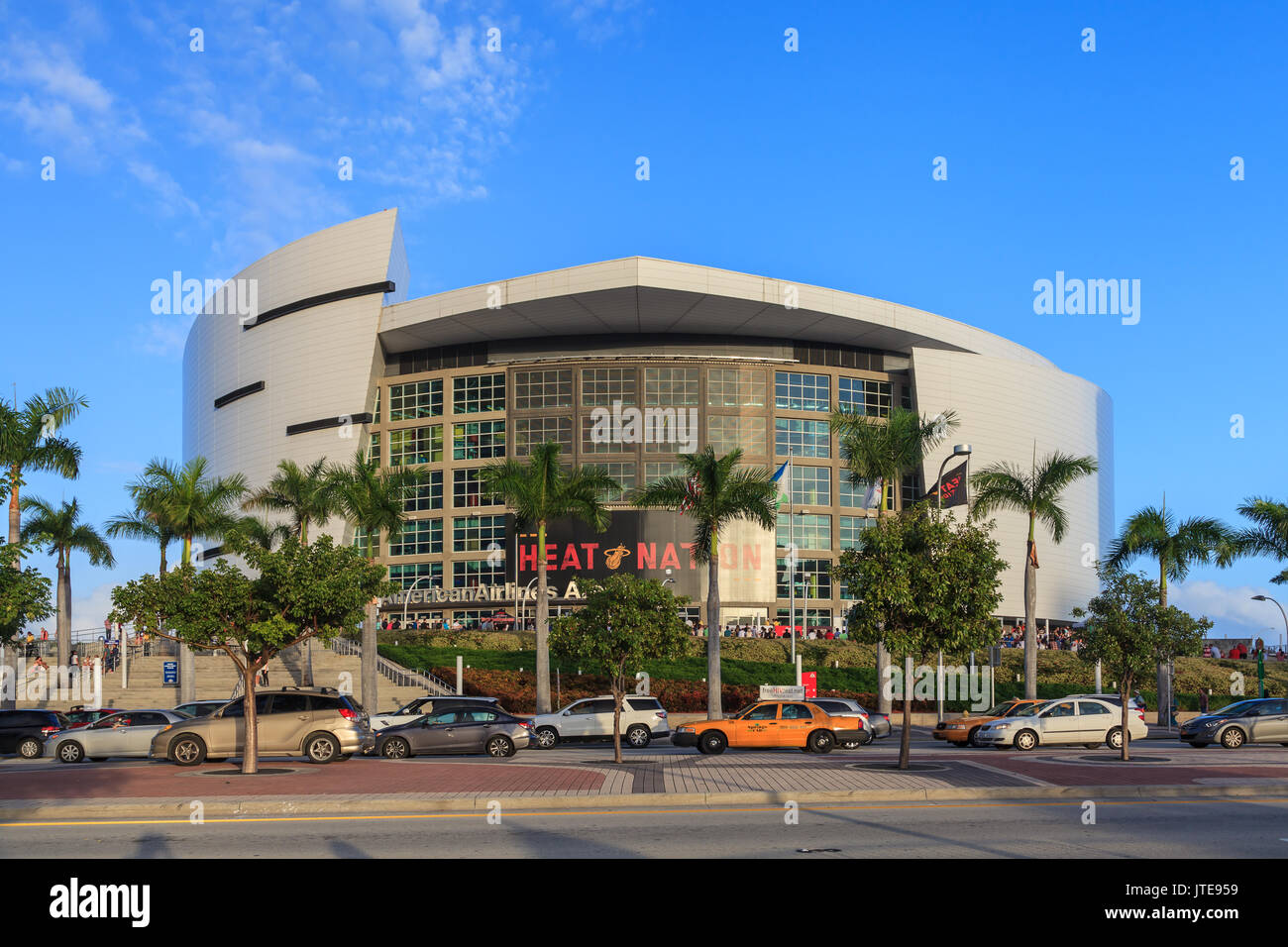 The American Airlines Arena in Miami, Florida.  The arena, opened in 1999, is a sport and entertainment venue and is home to Miami Heat. Stock Photo