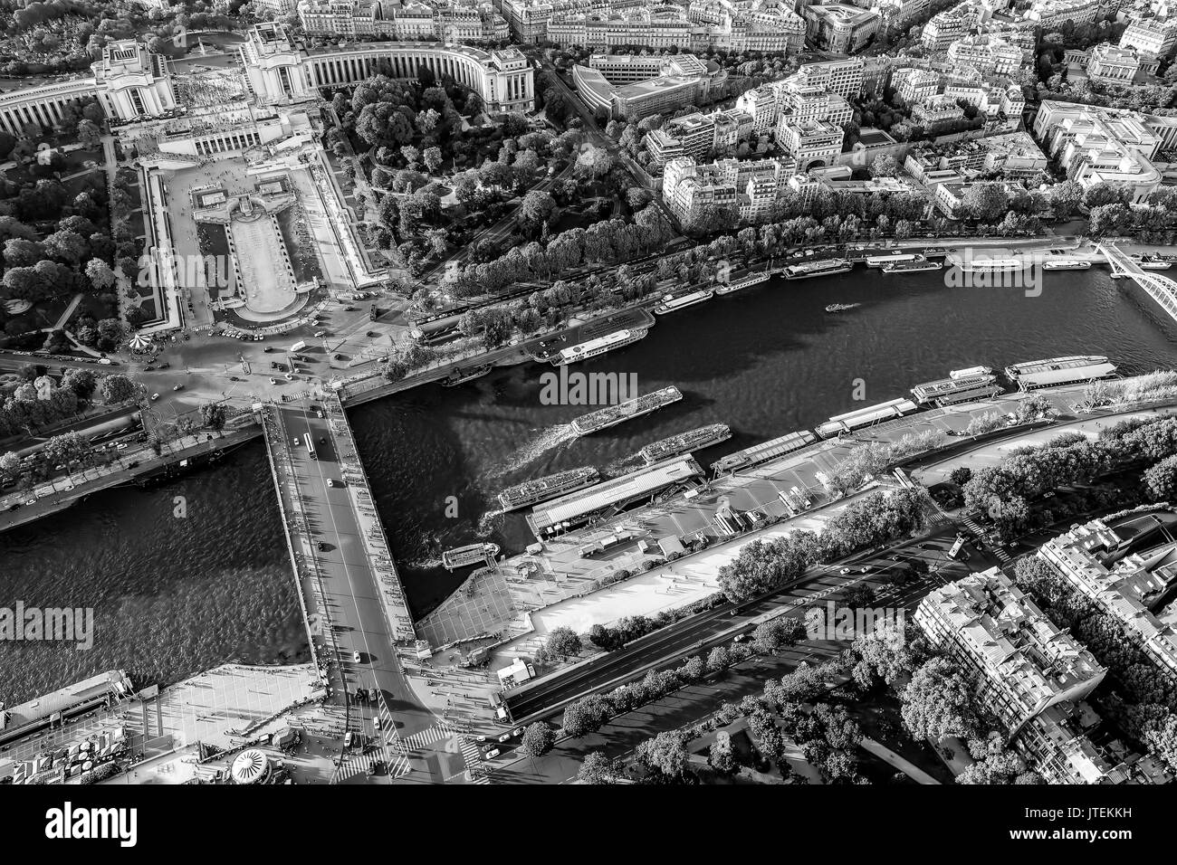 Aerial view over River Seine in Paris Stock Photo