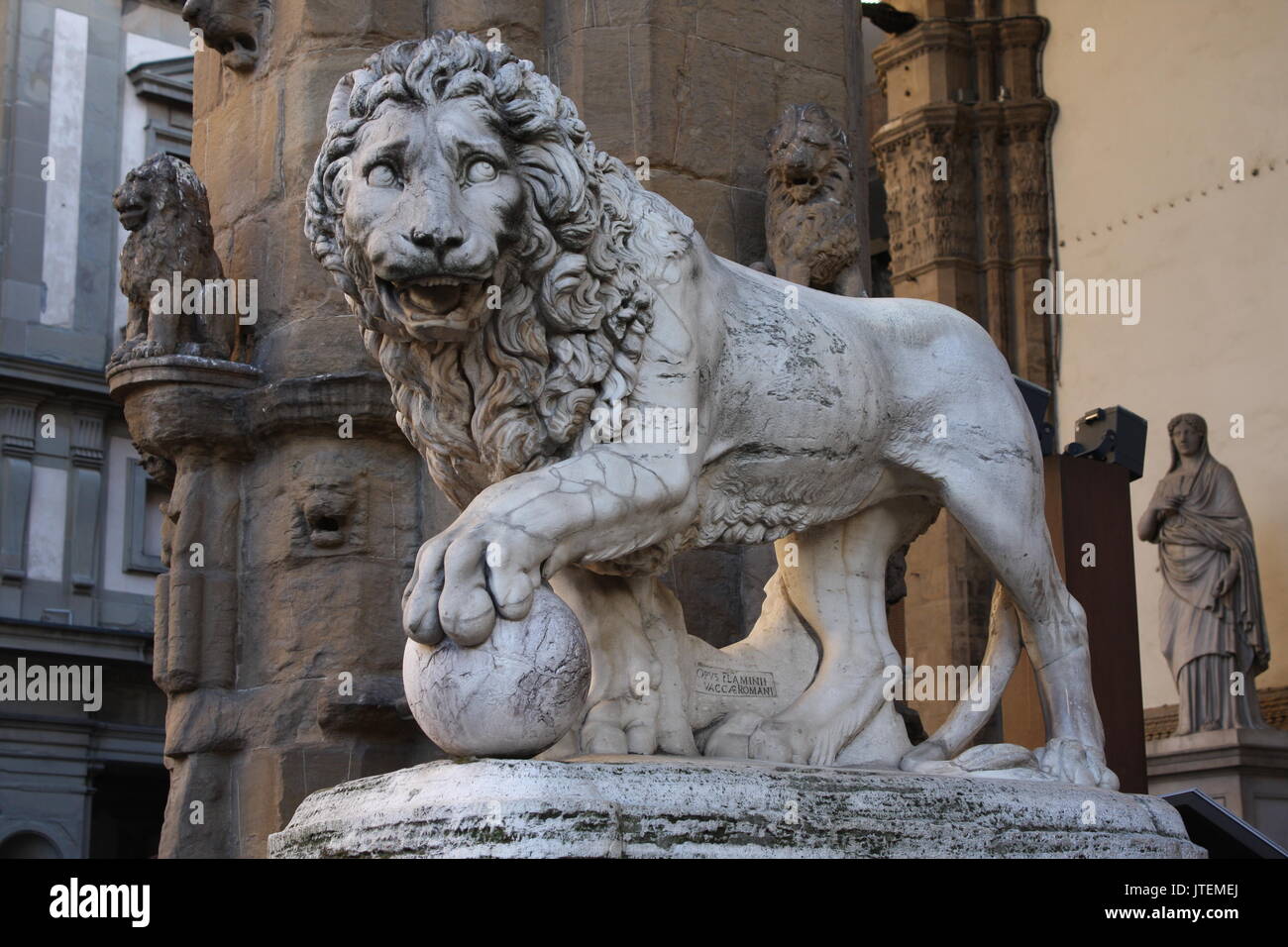 Florence, Tuscany, Italy ancient statue of a lion in Piazza della