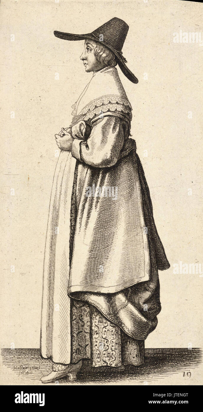 Wenceslas Hollar   Lady in wide brimmed hat and brocaded underskirt (State 2) Stock Photo