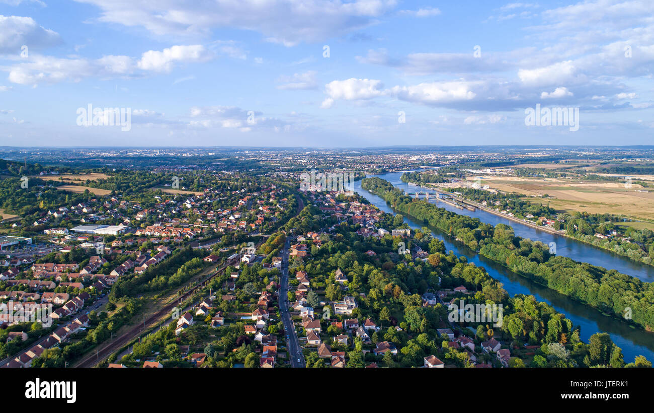 Aerial view on Andresy city in the Yvelines, France Stock Photo