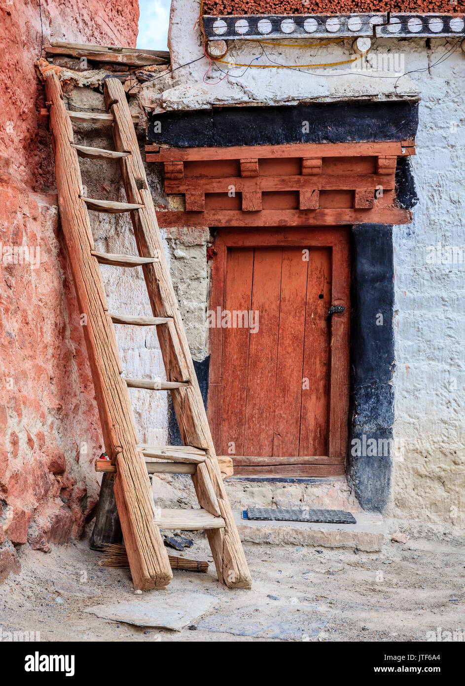 Small courtyard at Diskit Buddhist monastery in Ladakh, India Stock Photo