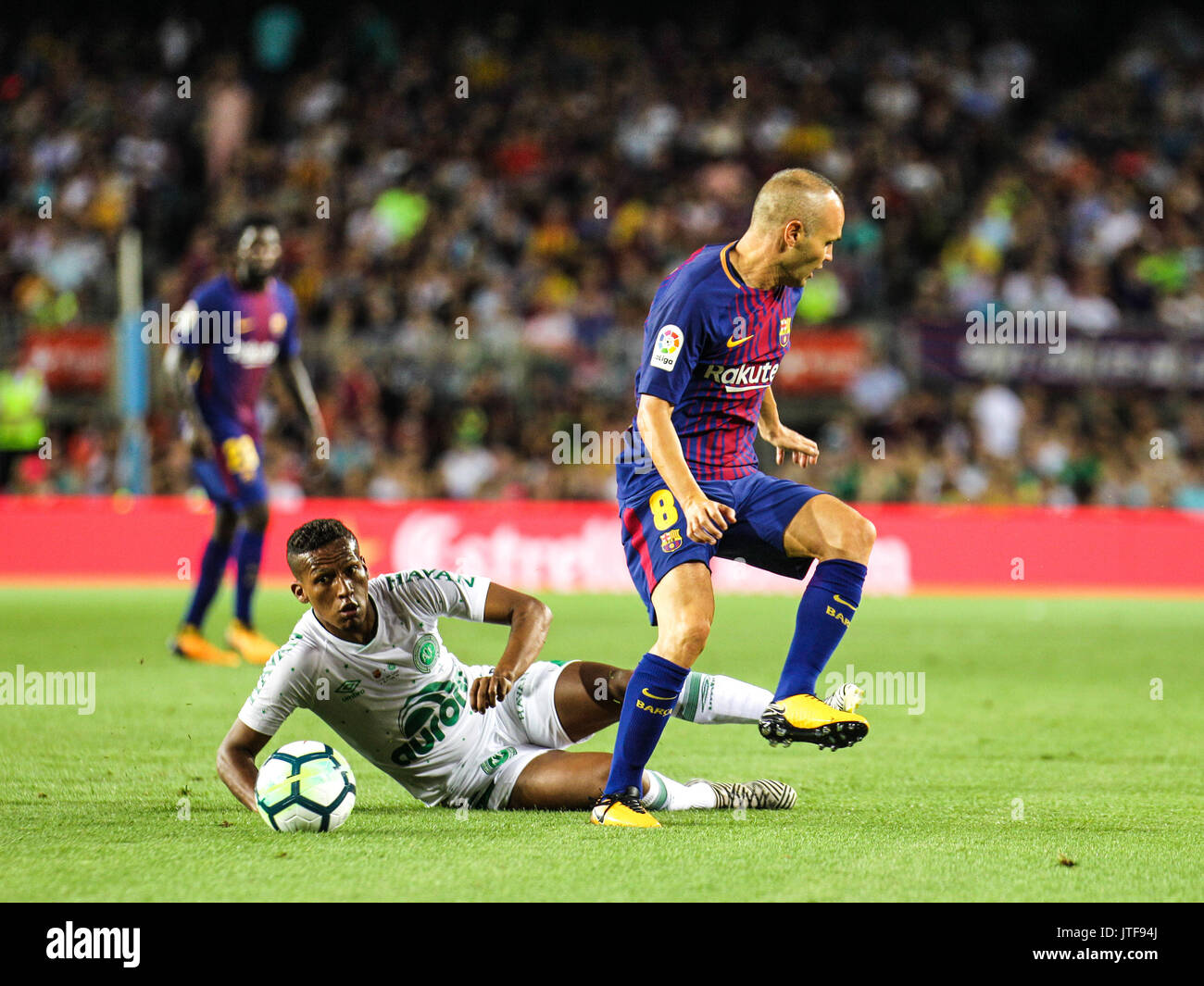 Andrés Iniesta with the ball behind him. 52nd Joan Gamper Trophy between FC Barcelona and Chapecoense from Brazil. Barça won 5-0 with goals scored by  Stock Photo