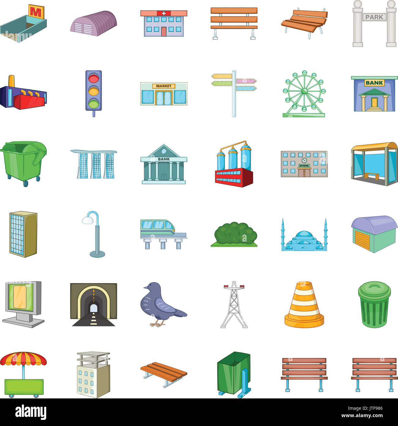 City icons set, cartoon style Stock Vector Image & Art - Alamy
