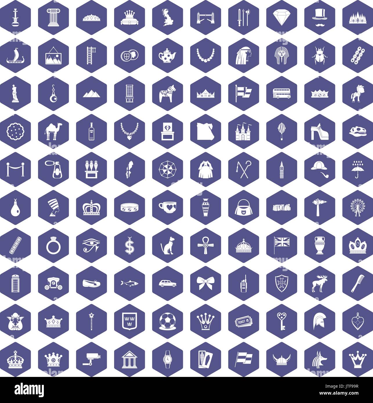 100 crown icons hexagon purple Stock Vector