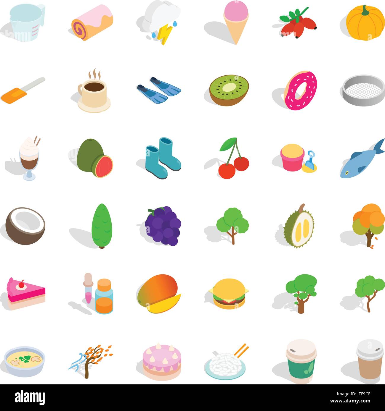 Vegan icons set, isometric style Stock Vector