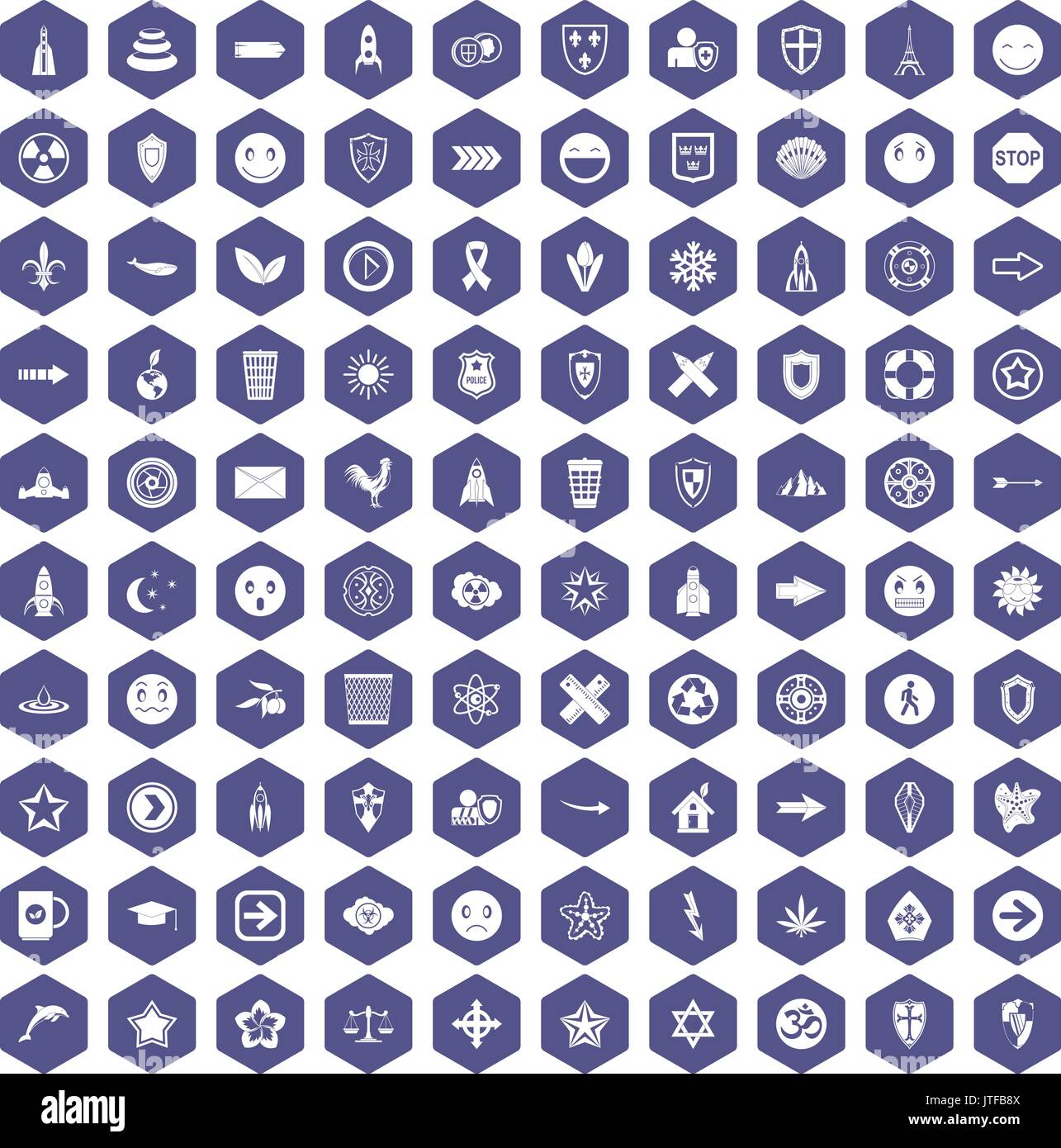 100 emblem icons hexagon purple Stock Vector