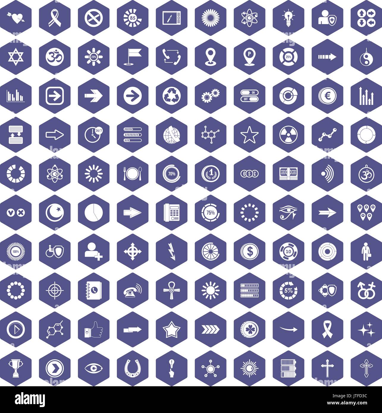 100 graphic elements icons hexagon purple Stock Vector