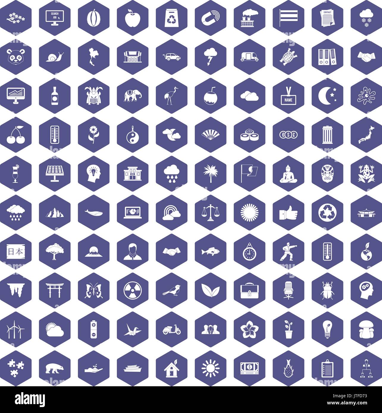 100 harmony icons hexagon purple Stock Vector