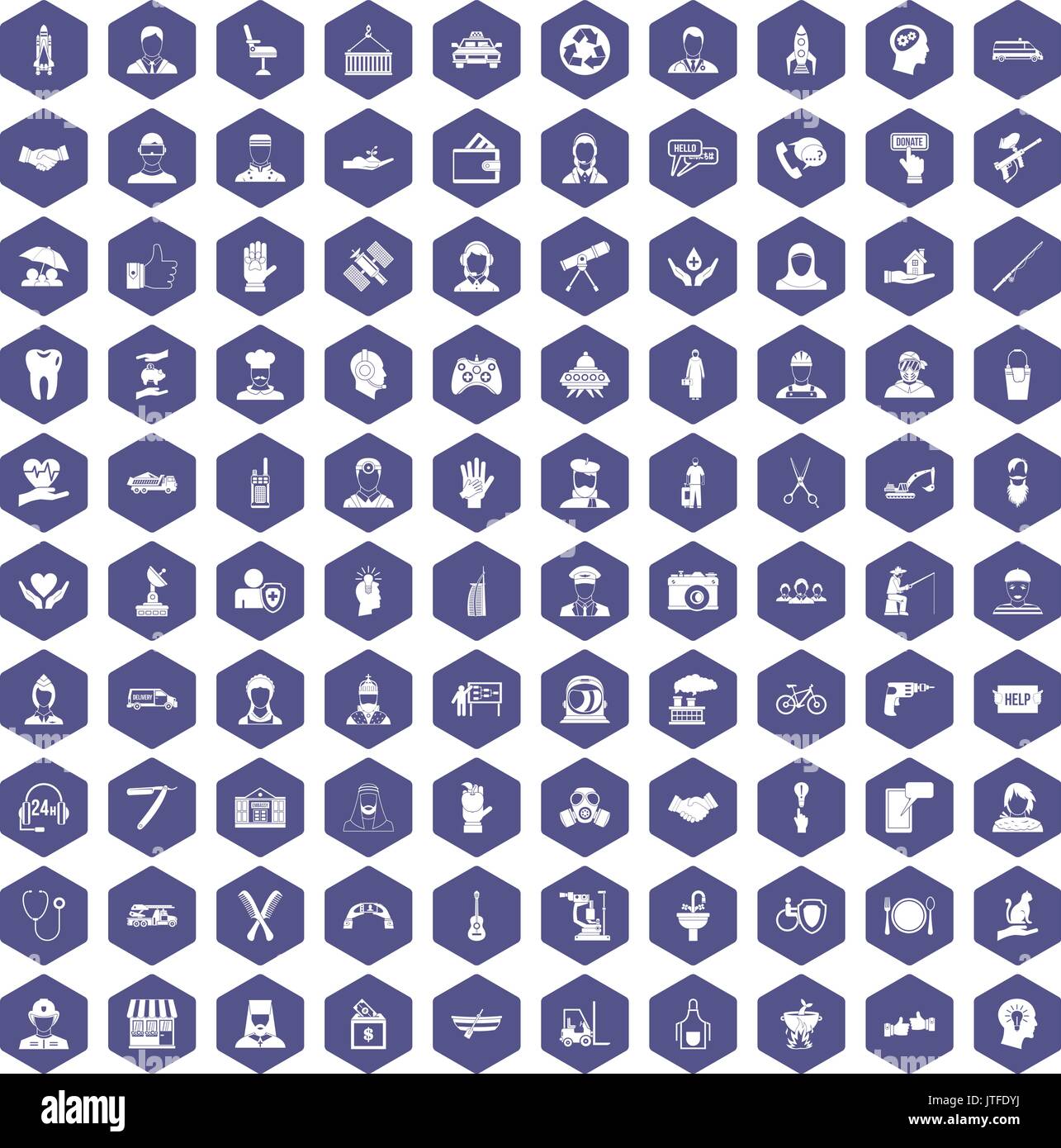 100 human resources icons hexagon purple Stock Vector