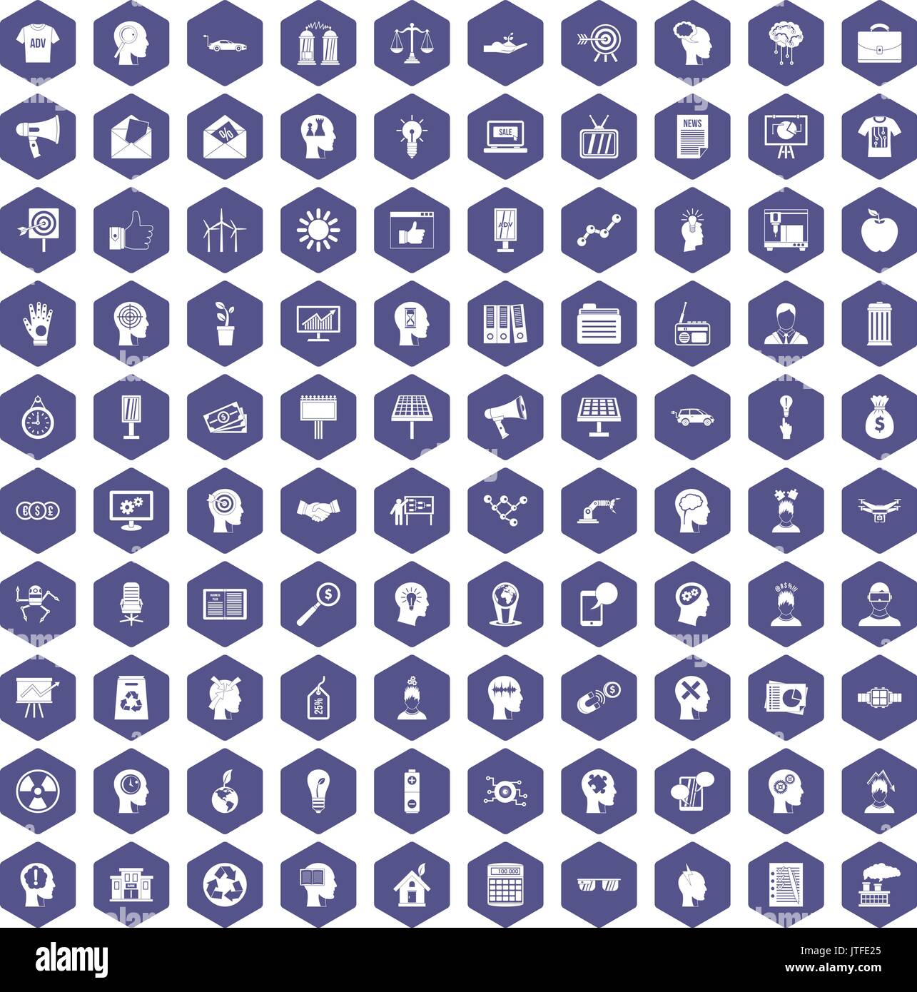 100 idea icons hexagon purple Stock Vector