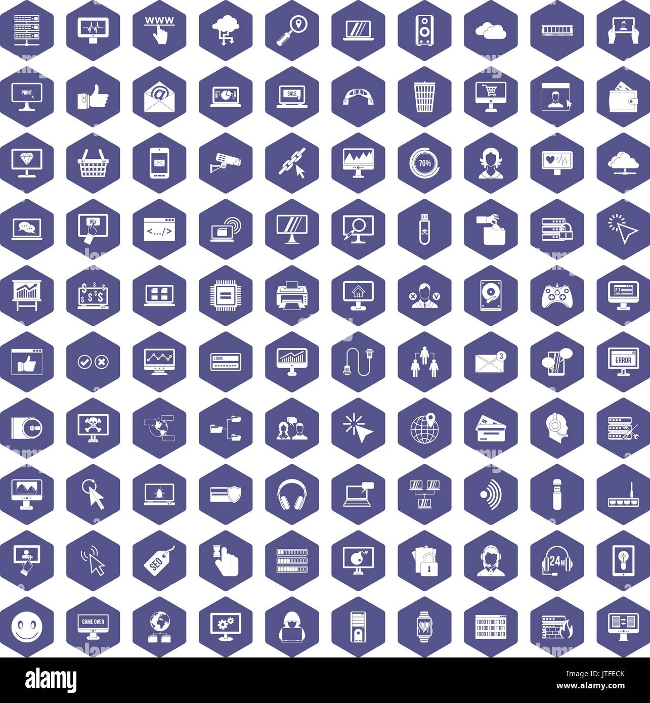 100 internet icons hexagon purple Stock Vector