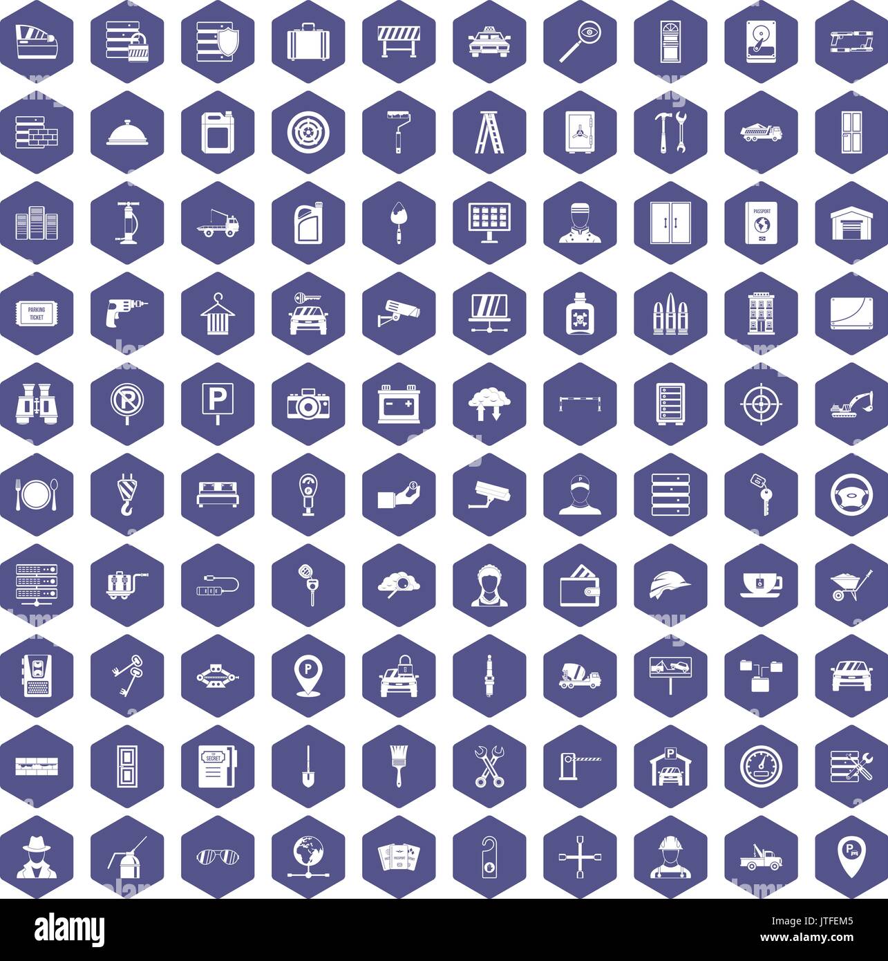 100 keys icons hexagon purple Stock Vector