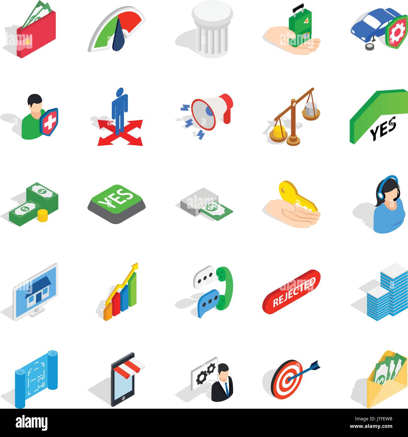 Apprehension icons set, isometric style Stock Vector