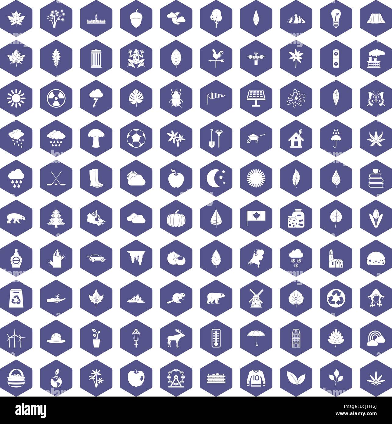 100 leaf icons hexagon purple Stock Vector