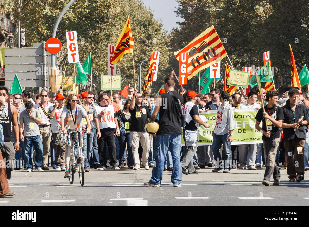 Union demonstration against increase de-localization of factories in Catalonia and Spain Stock Photo