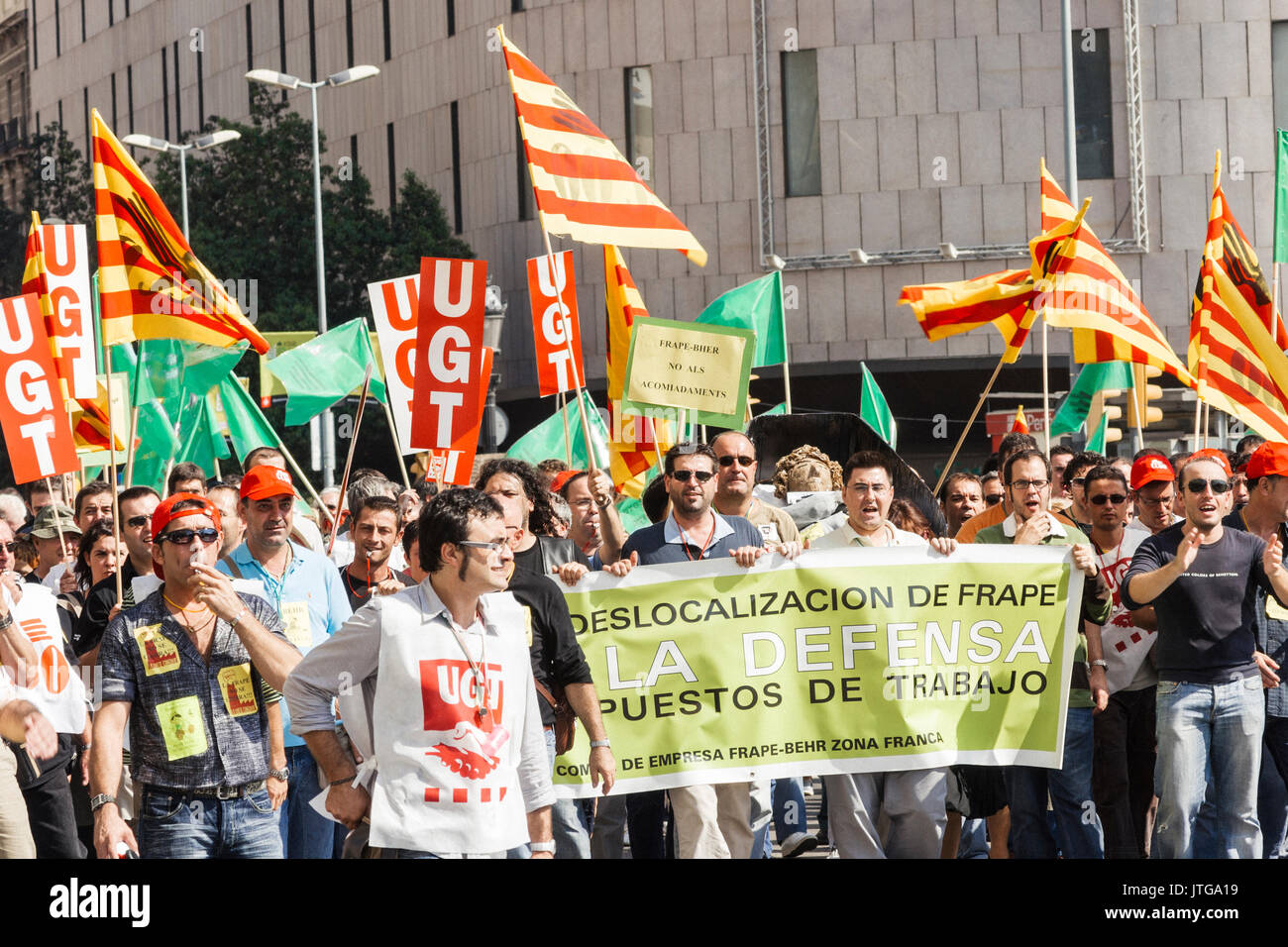 Union demonstration against increase de-localization of factories in Catalonia and Spain Stock Photo