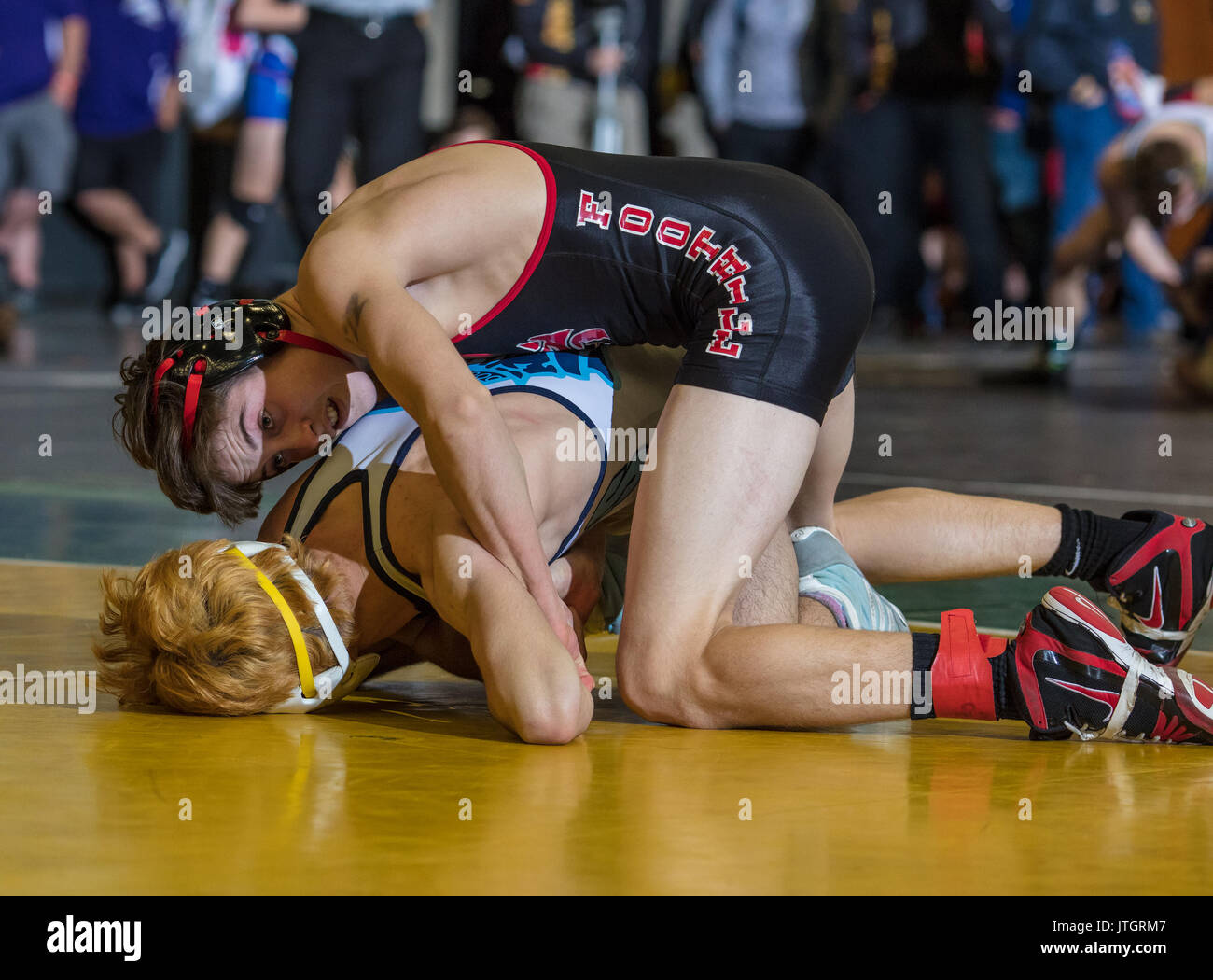Wrestling action at the Masters Tournament in Redding, California Stock