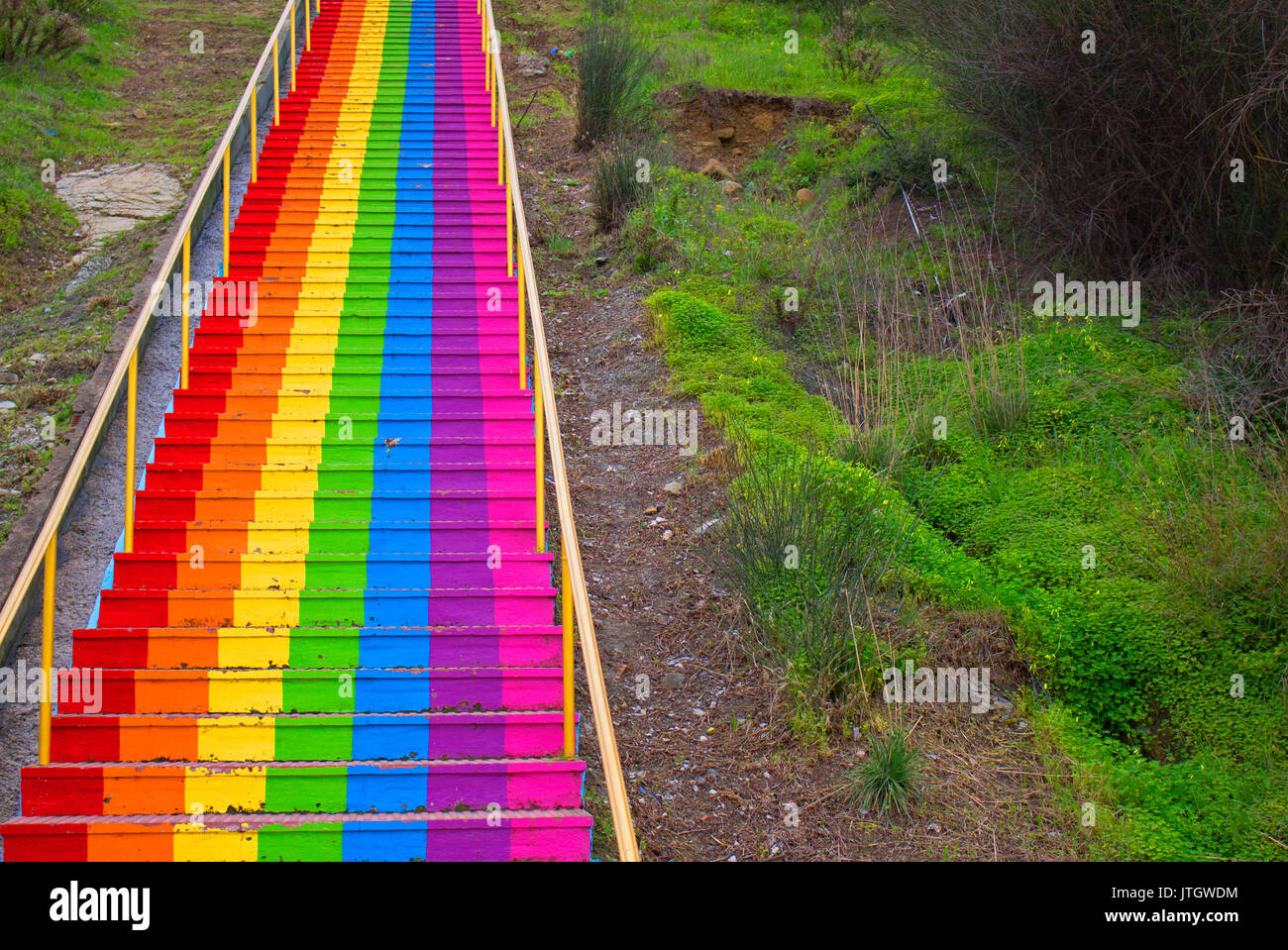 Rainbow color painted stairs hi-res stock photography and images - Alamy