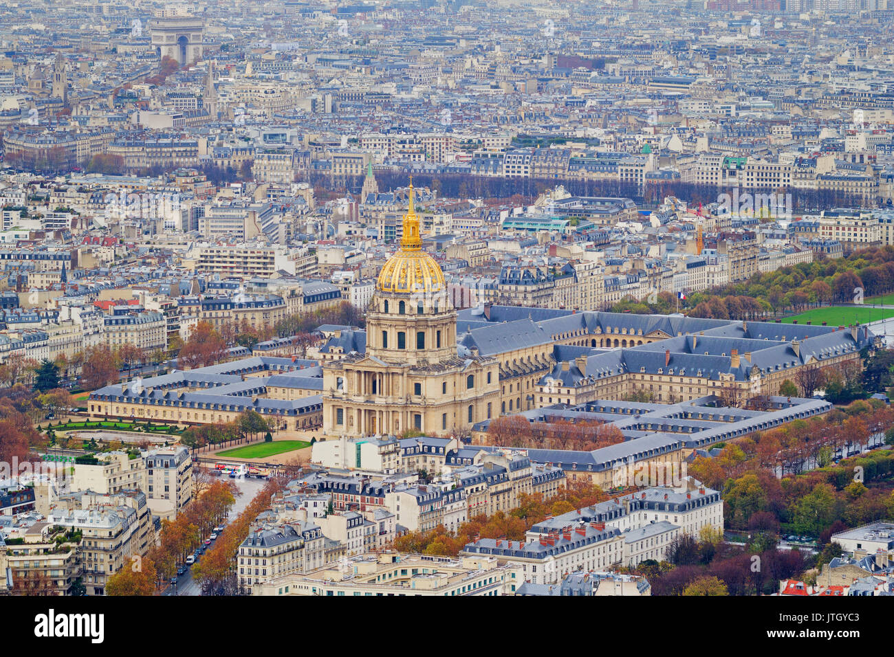 Bird's eye view on the National Residence of the Invalids (Les Invalides) - the military museum and the place where are the tombs of Napoleon and his  Stock Photo