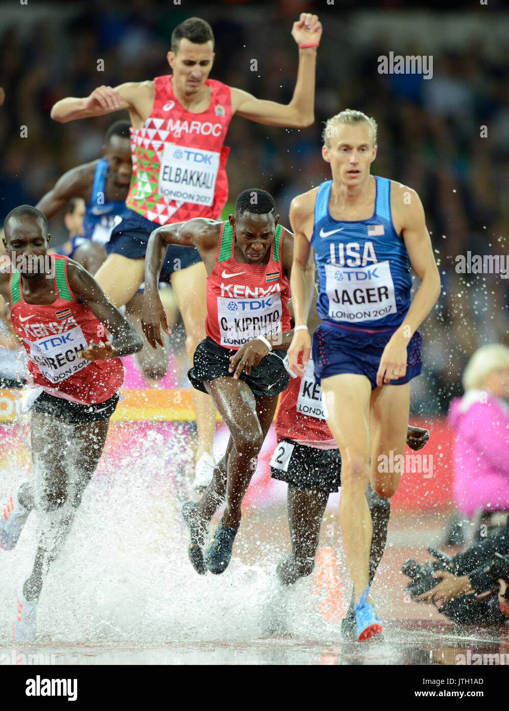London, UK. 8th Aug, 2017. It may have been the first IAAF World Championships men's 3000m steeplechase since 2003 when three countries have been represented on the podium, but Kenya's Olympic champion Conseslus Kipruto ensured it was another victory in this event for his east African nation. Credit: Mariano Garcia/Alamy Live News Stock Photo