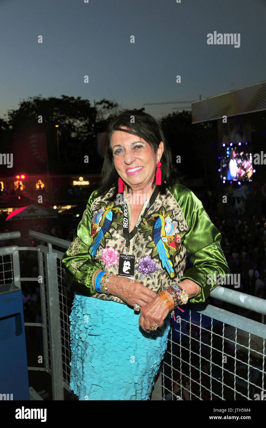 Budapest, Hungary. 8th Aug, 2017. Business woman Regine Sixt at the the Wings of Freedom concert in Budapest, Hungary, 8 August 2017. The Sziget Festival, originally known as Eurowoodstock, was held for the first time 25 years ago. Photo: Ursula Düren/dpa/Alamy Live News Stock Photo
