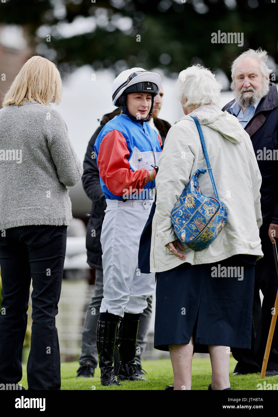 Brighton, UK. 9th Aug, 2017. Jockey Nicola Currie at the Marstons Race Day in the Maronthonbet Festival of Racing at Brighton Racecourse Credit: Simon Dack/Alamy Live News Stock Photo