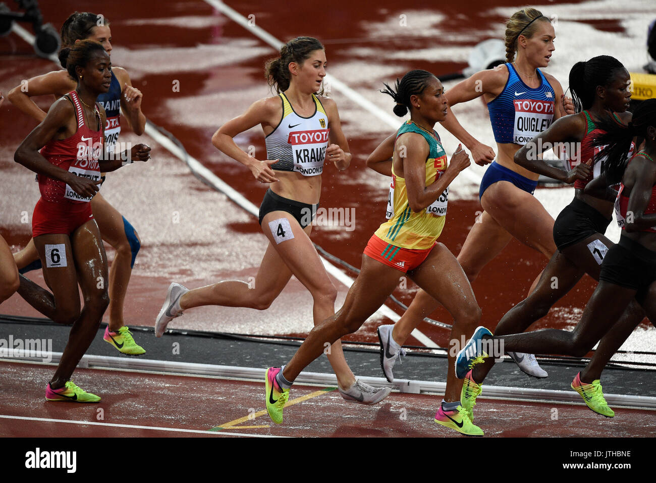 London, UK. 9th Aug, 2017. Gesa Krause (C) of Germany in action in the ...