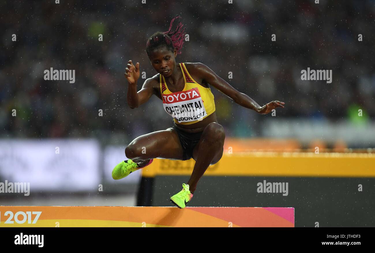 London, UK. 9th Aug, 2017. Peruth CHEMUTAI (UGA) in the womens 3000m steeplechase heats. IAAF world athletics championships. London Olympic stadium. Queen Elizabeth Olympic park. Stratford. London. UK. 09/08/2017. Credit: Sport In Pictures/Alamy Live News Stock Photo