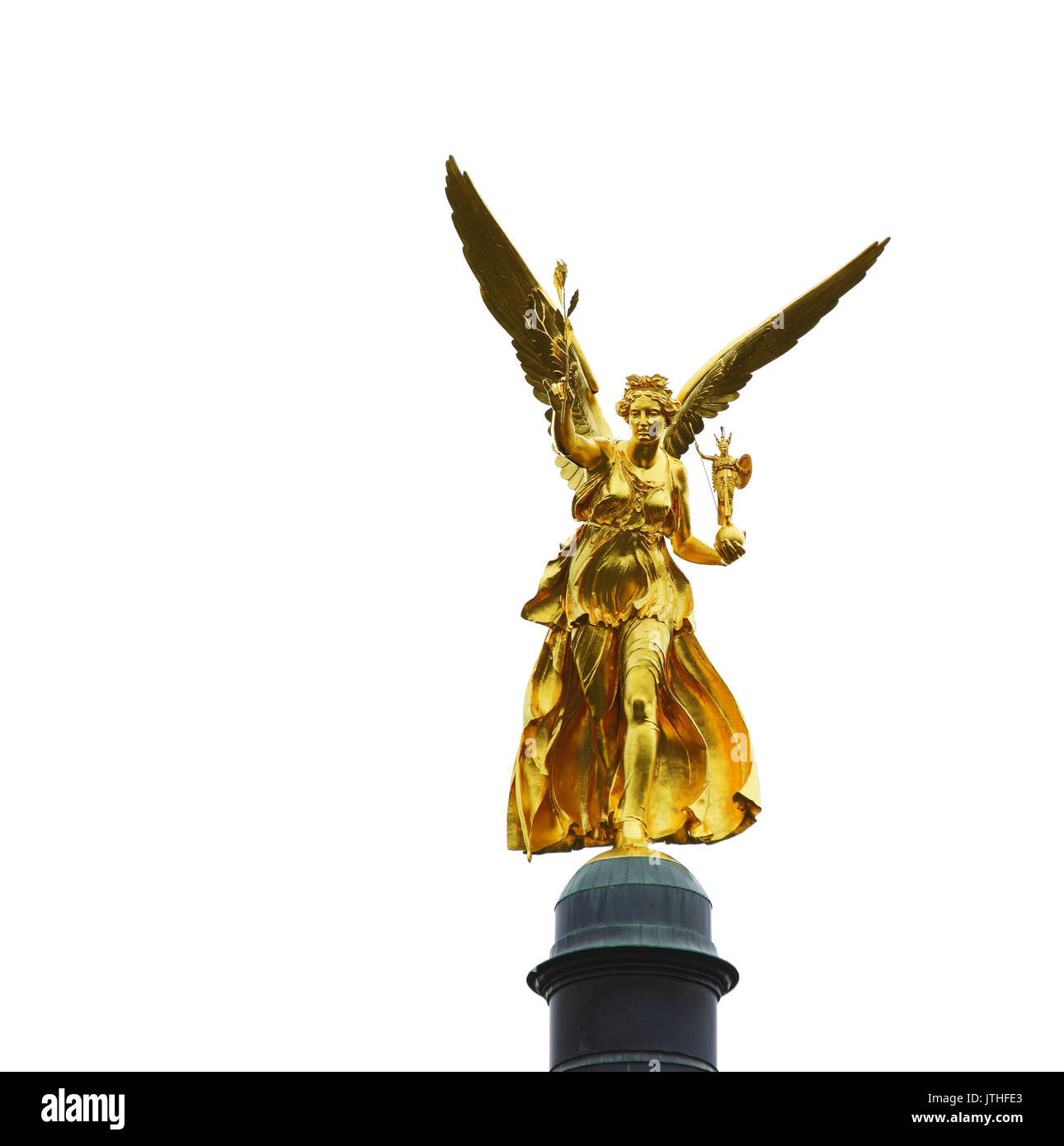 Golden Angel of peace in Munich isolated on white background Stock