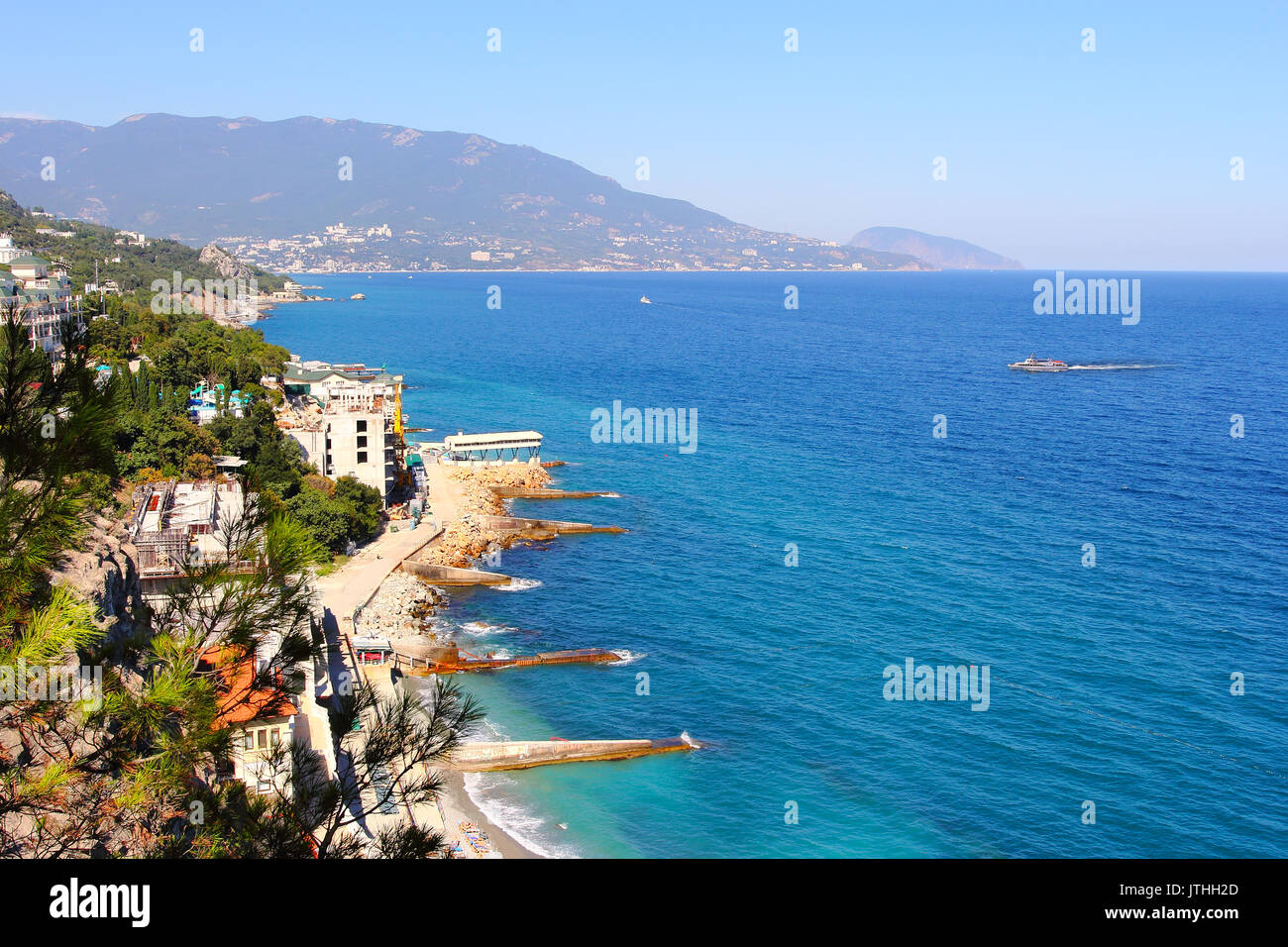 Coastline of Yalta in summer. Crimea, Ukraine Stock Photo