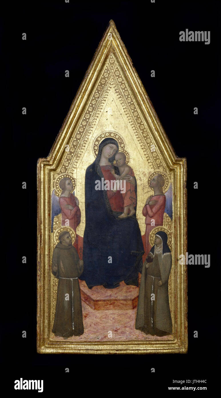 Unknown Italian   Virgin and Child with Saints Francis and Clare and Two Angels Stock Photo