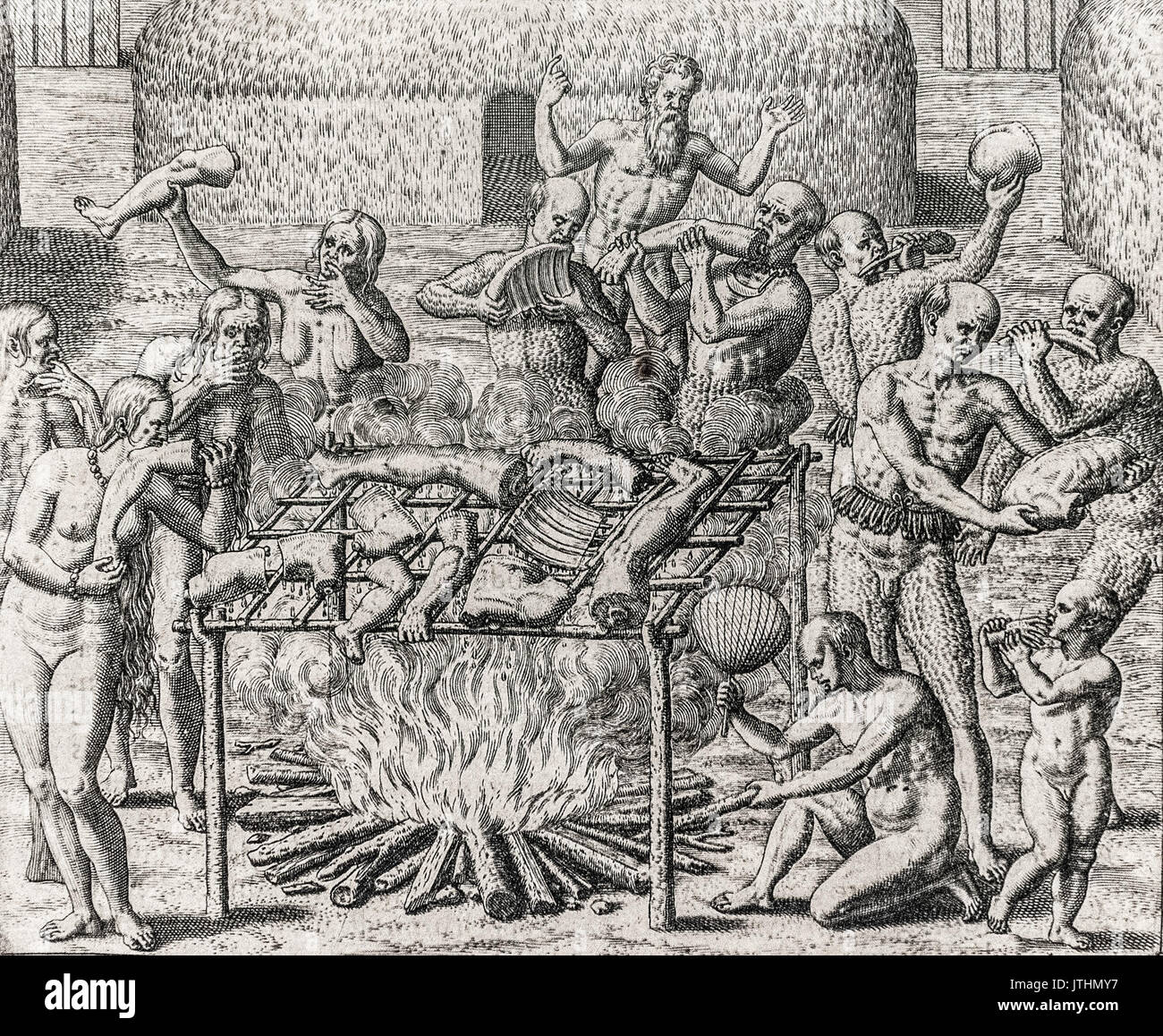 Os Filhos de Pindorama. Cannibalism in Brazil in 1557 Stock Photo