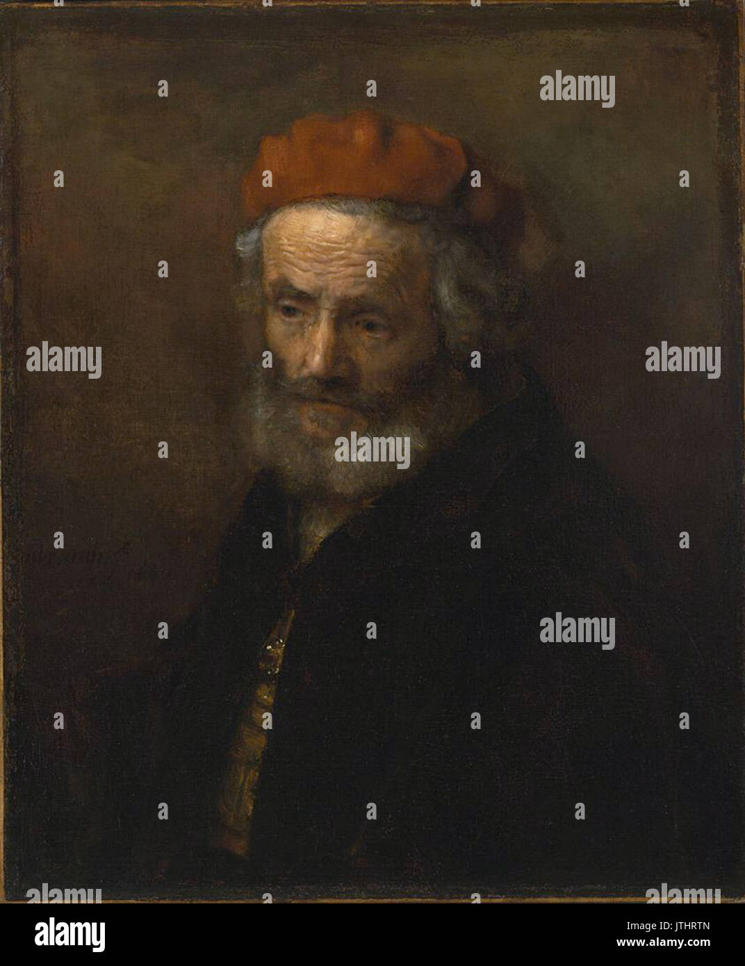 Portrait of old man in red by rembrandt hi-res stock photography and ...