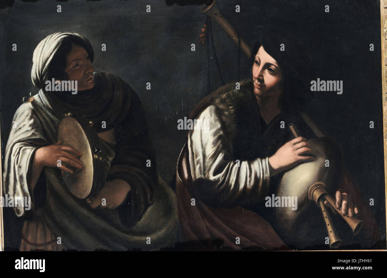 Pietro Paolini   Woman playing a tambourine and woman playing a bagpipe Stock Photo