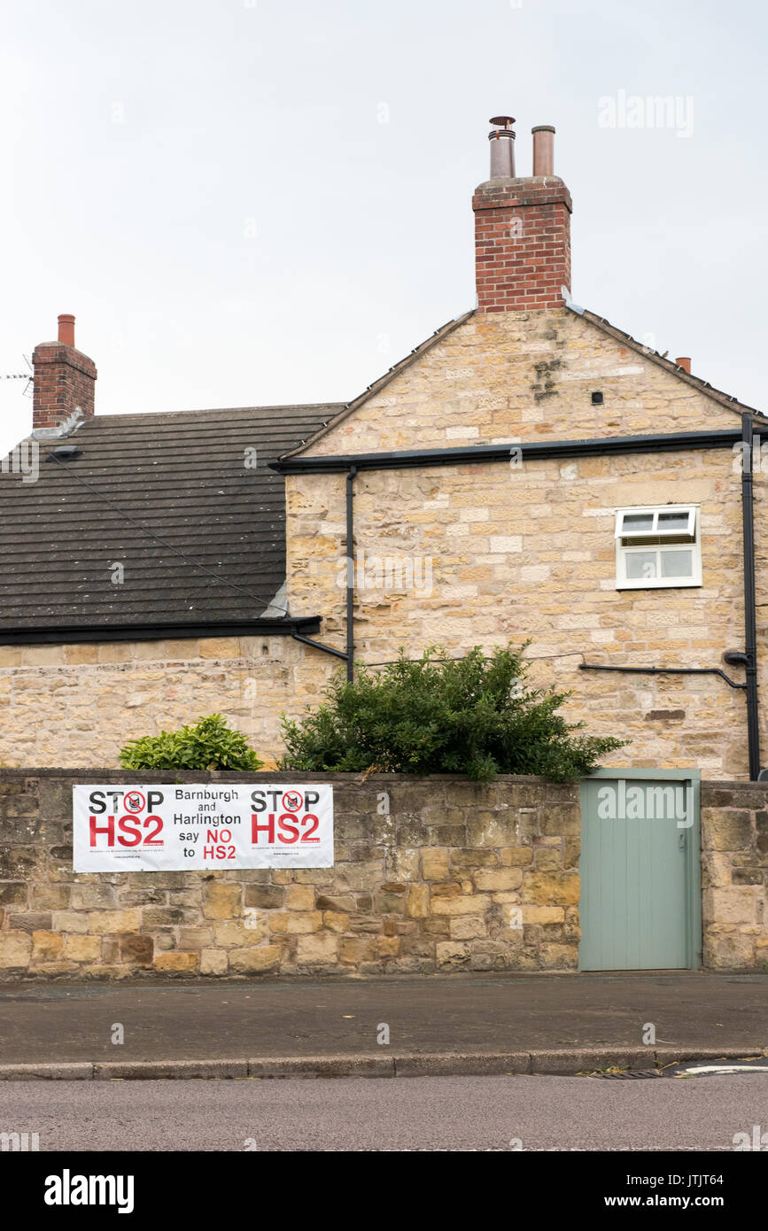 Stop HS2 demonstration posters in South Yorkshire Stock Photo