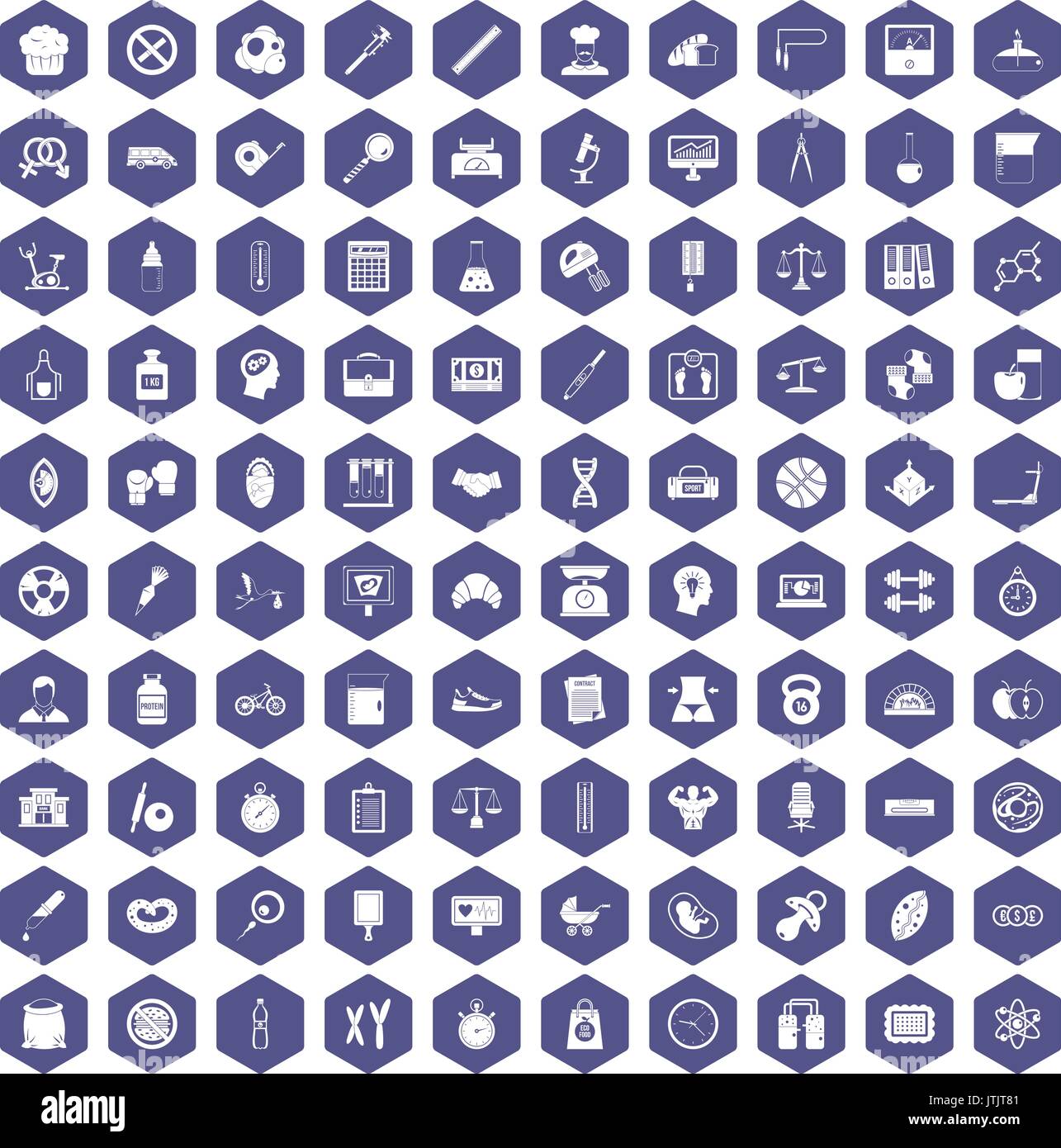 100 libra icons hexagon purple Stock Vector