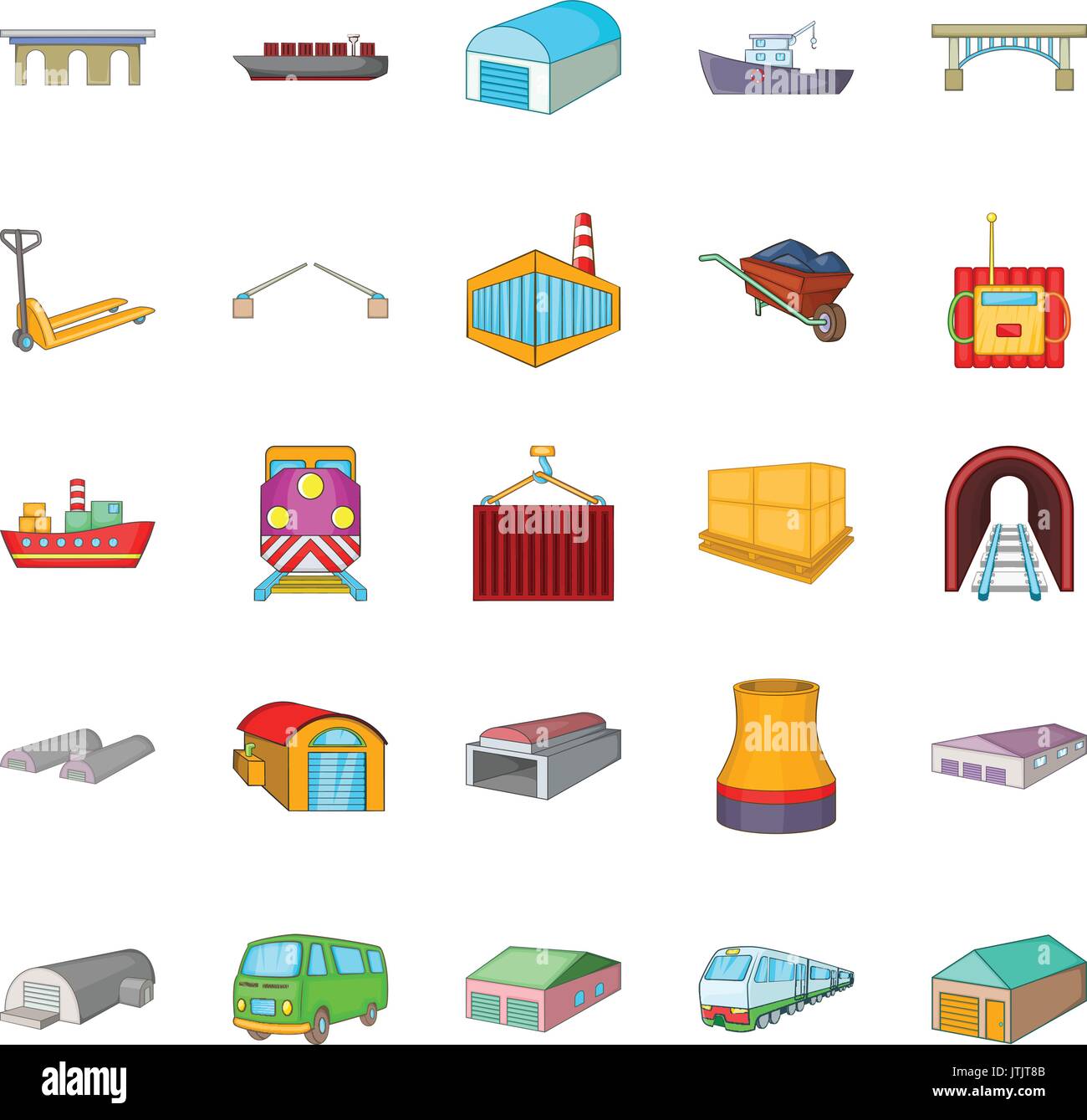 Industry icons set, cartoon style Stock Vector