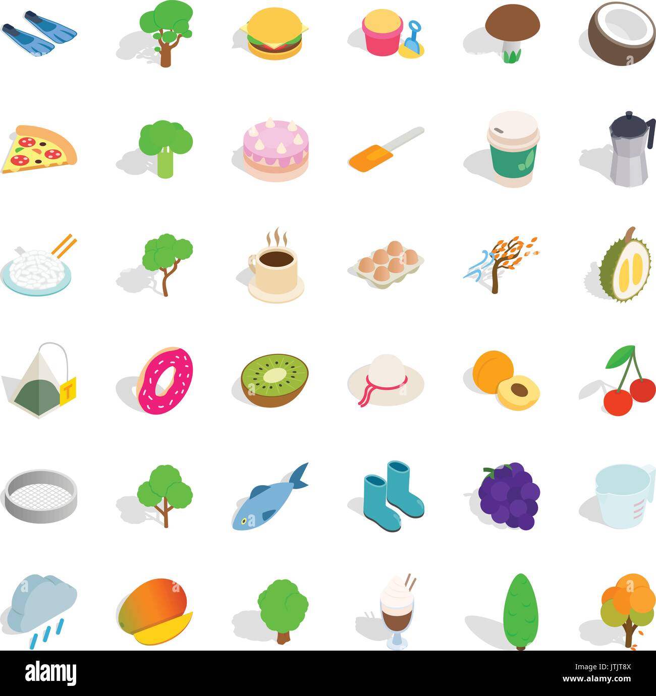 Vegetarian kitchen icons set, isometric style Stock Vector