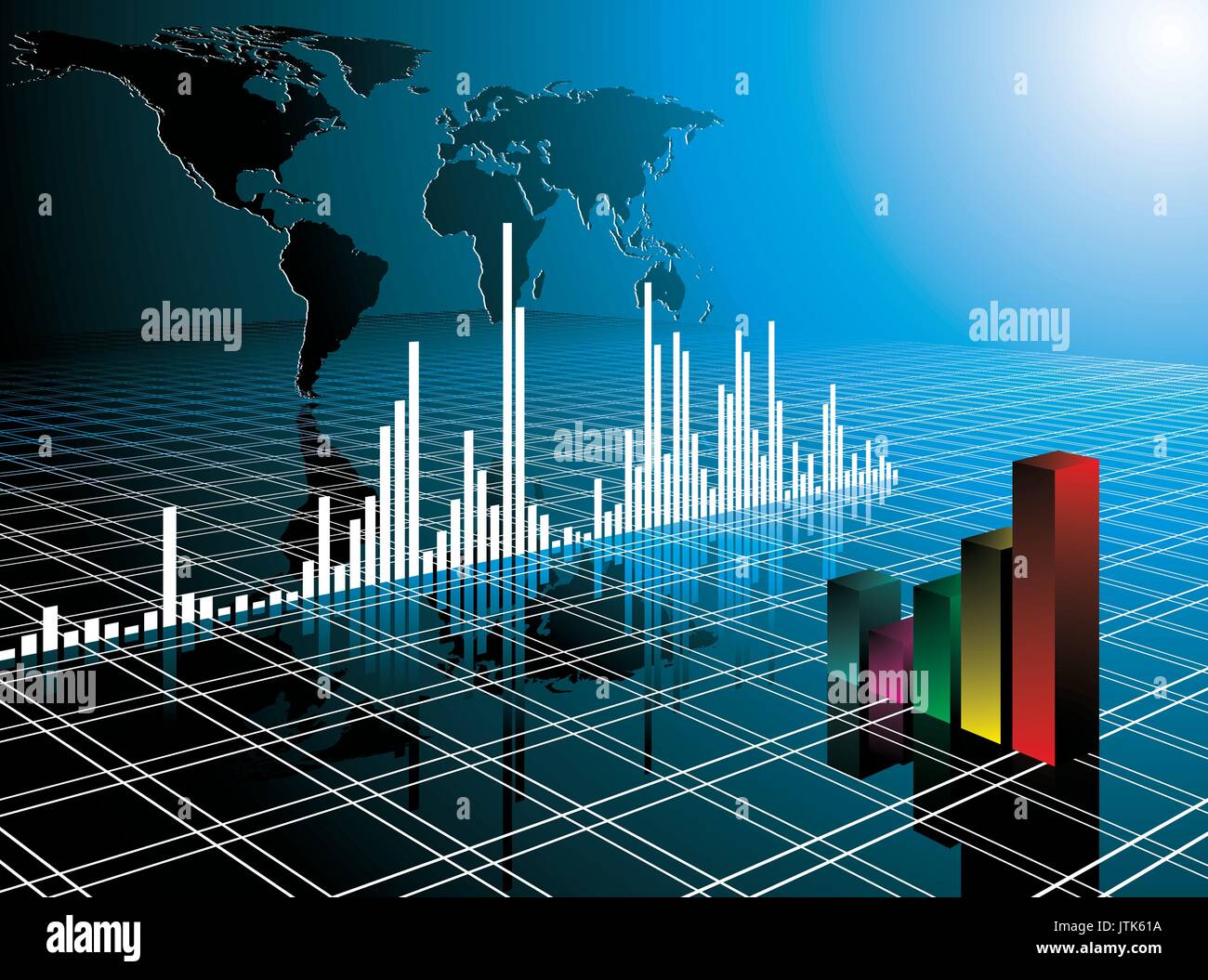 Business illustration with world map on blue background Stock Vector ...